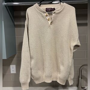 Vintage 90s Henley Cream Knit Sweater Made in USA Victoria Dry Goods Size L